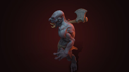 Fantasy character Troll Berserker in epic pose - 3D render on dark background
