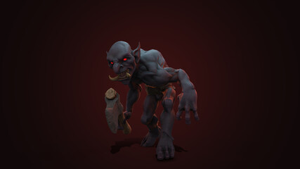 Fantasy character Troll Berserker in epic pose - 3D render on dark background
