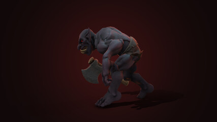 Fantasy character Troll Berserker in epic pose - 3D render on dark background
