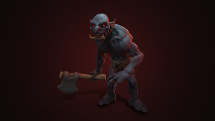 Fantasy character Troll Berserker in epic pose - 3D render on dark background
