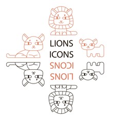 Lion, lioness and lion cub icon. A family of lions. Animal print