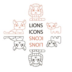 Lion, lioness and lion cub icon. A family of lions. Animal print