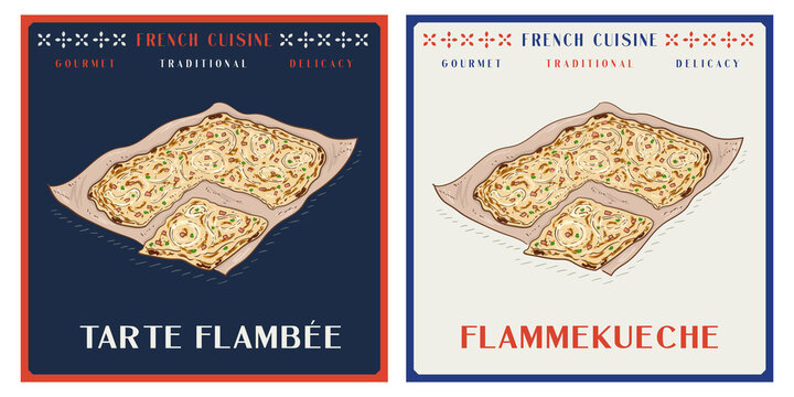 Flammekueche or tarte flambee is traditional French pizza made with cream, onions, and bacon