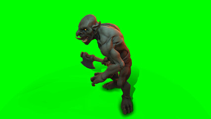 Fantasy character Troll Berserker in epic pose - 3D render on dark background