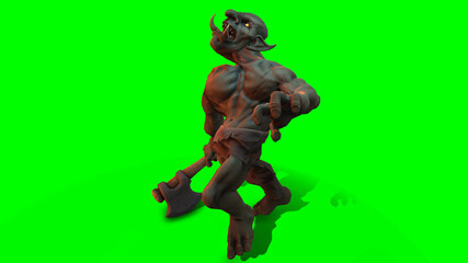 Fantasy character Troll Berserker in epic pose - 3D render on dark background