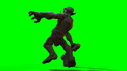 Fototapeta na wymiar Fantasy character Troll Berserker in epic pose - 3D render on dark background