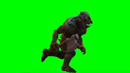 Fantasy character Troll Berserker in epic pose - 3D render on dark background