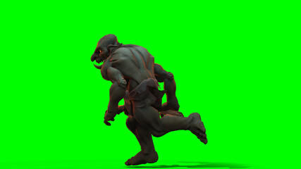 Fantasy character Troll Berserker in epic pose - 3D render on dark background