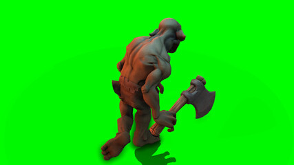 Fantasy character Troll Berserker in epic pose - 3D render on dark background