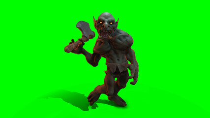 Fantasy character Troll Berserker in epic pose - 3D render on dark background