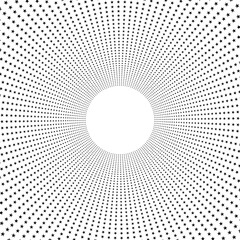 Screen printing pattern with stars. Radiant frame. Circular pattern. Pop art round halftone frame isolated on white. Star print.