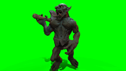 Fantasy character Troll Berserker in epic pose - 3D render on dark background