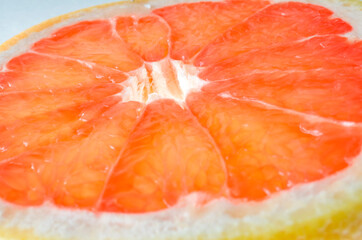 Close-up shot of a juicy grapefruit wedge