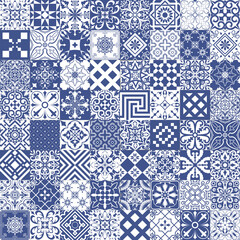 Set of tiles background in portuguese style. Mosaic pattern for ceramic in dutch, spanish, italian style.