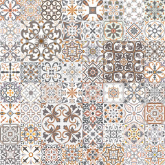 Set of tiles background in portuguese style. Mosaic pattern for ceramic in dutch, spanish, italian style. - obrazy, fototapety, plakaty
