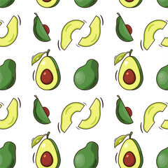 Vector pattern with avocado isolated on white. Avocado pattern for textile, print, surface design. Tropical fruits background