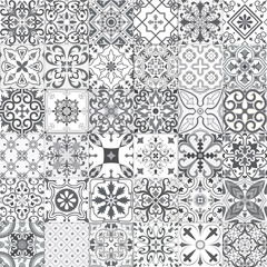 Set of tiles background in grey. Mosaic pattern for ceramic in dutch, portuguese, spanish, italian style. - 433677380