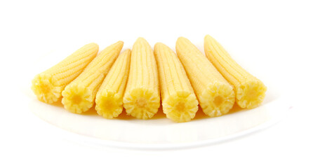 Delicious baby corn, isolated on white background