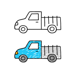 Truck vector illustration isolated on a white background. Hand drawn icon car. Kids doodle.