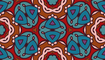 Abstract colorful doodle flower seamless pattern. Floral geometric background. Mosaic, tile of thin line ornament.