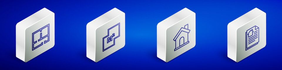 Set Isometric line House plan, , and contract icon. Vector