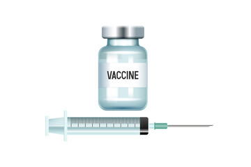 Ampoule with a vaccine and a syringe. Realistic vector illustration.
