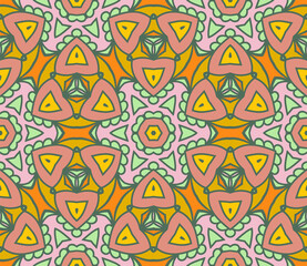 Abstract colorful doodle flower seamless pattern. Floral geometric background. Mosaic, tile of thin line ornament.
