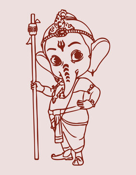 Sketch of hindu god lord ganesha or ganpati creative outline • wall  stickers traditional, animal, symbol | myloview.com