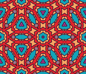 Abstract colorful doodle flower seamless pattern. Floral geometric background. Mosaic, tile of thin line ornament.