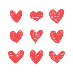 Hand drawn hearts. Love handmade illustrations. Heart doodle collection.