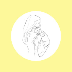 Happy Mother Day One Line Drawing.. Happy Family One Line Drawing. Mother and Baby Minimalist Illustration. Vector illustration. Happy Mom and baby continuous line drawing vector illustration.