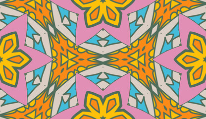 Abstract colorful doodle flower seamless pattern. Floral geometric background. Mosaic, tile of thin line ornament.