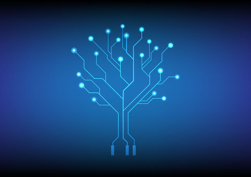 High-tech tree circuit board logo concept
