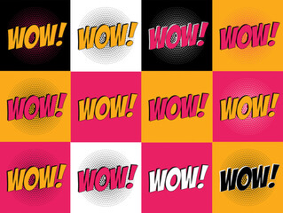 Pop Art Comic Text Word Graphic Wow Pink Black White Yellow Shadow