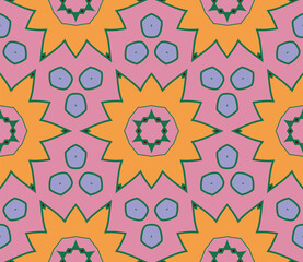 Abstract colorful doodle flower seamless pattern. Floral geometric background. Mosaic, tile of thin line ornament.