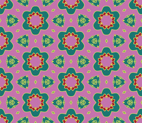 Abstract colorful doodle flower seamless pattern. Floral geometric background. Mosaic, tile of thin line ornament.
