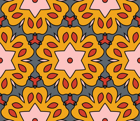 Abstract colorful doodle flower seamless pattern. Floral geometric background. Mosaic, tile of thin line ornament.