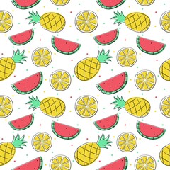 seamless pattern tropical fruit isolated on white background. vector illustration.