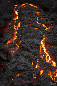 Close-up texture Fagradalsfjall volcano erupting in Iceland