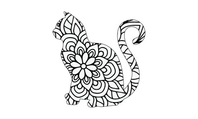 Hand drawn cat. Sketch for anti-stress adult coloring book in zen-tangle style. Vector illustration for coloring page.