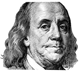 Benjamin Franklin Close-up US Paper Currency Portrait Cut Out - obrazy, fototapety, plakaty