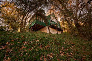 on a hillock an old house in the trees