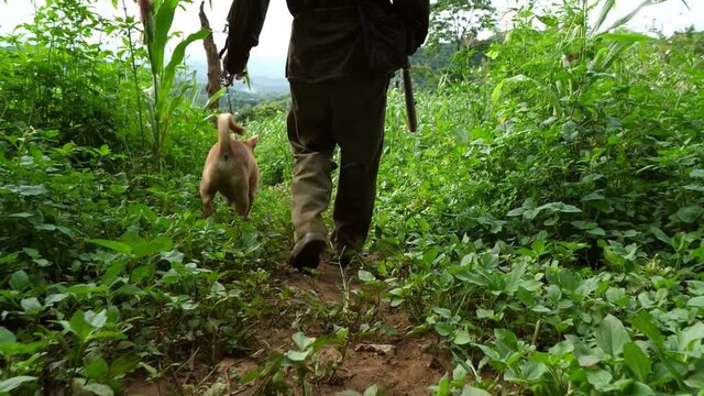 Senior Man Going To Hunt With Dog
