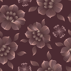 Floral seamless background. Abstract light flowers on a dark background. Vector design