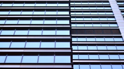 Glass and steel facade of the office building. Glass walls of a office building - business background.