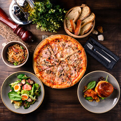 set of Italian food in the restaurant table setting Restaurant menu