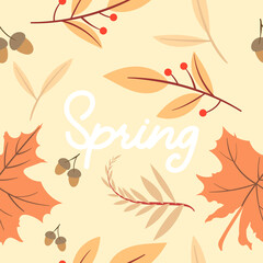 Orange leaves in spring pattern , isolated on yellow background, Vector Illustration  EPS 10