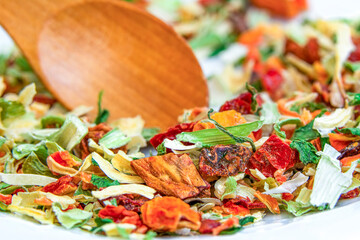 Dry vegetables background of carrot, celery and onion