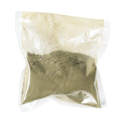powder of stevia rebaudiana in plastic bag cutout