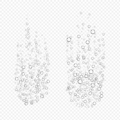 Effervescent bubbles on transparent background. Fizzy tablet dissolves in water solution. Realistic vector illustration of bubble fizz from soluble vitamin pill. Mockup for dissolving antibiotic drug - obrazy, fototapety, plakaty